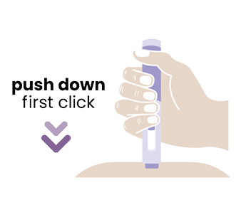 An example of how to push down the autoinjector until you hear the first click